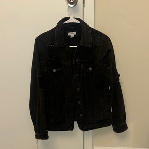 Forever 21 Black Distressed Jean Jacket